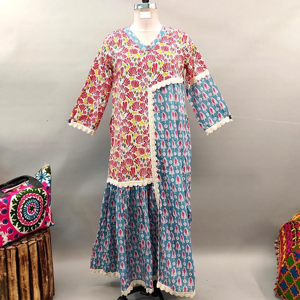 L/XL Yuna Printed Cotton Dress 57" Long Jalabiya
