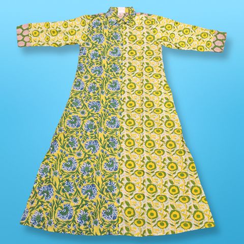 10-11 Year Singapore Yellow Printed Cotton Girls Dress 46" Long Jalabiya