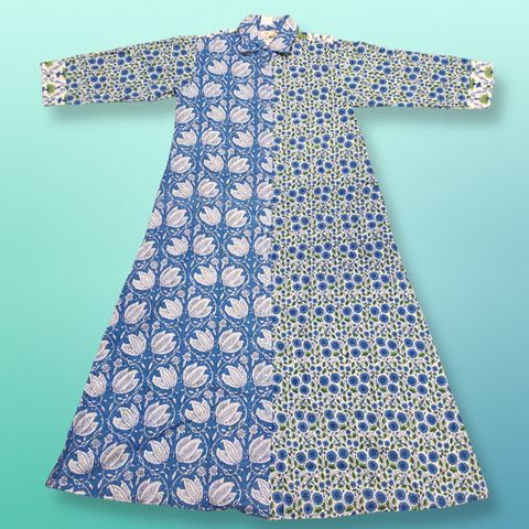 10-11 Year Singapore Blue Printed Cotton Girls Dress 46" Long Jalabiya