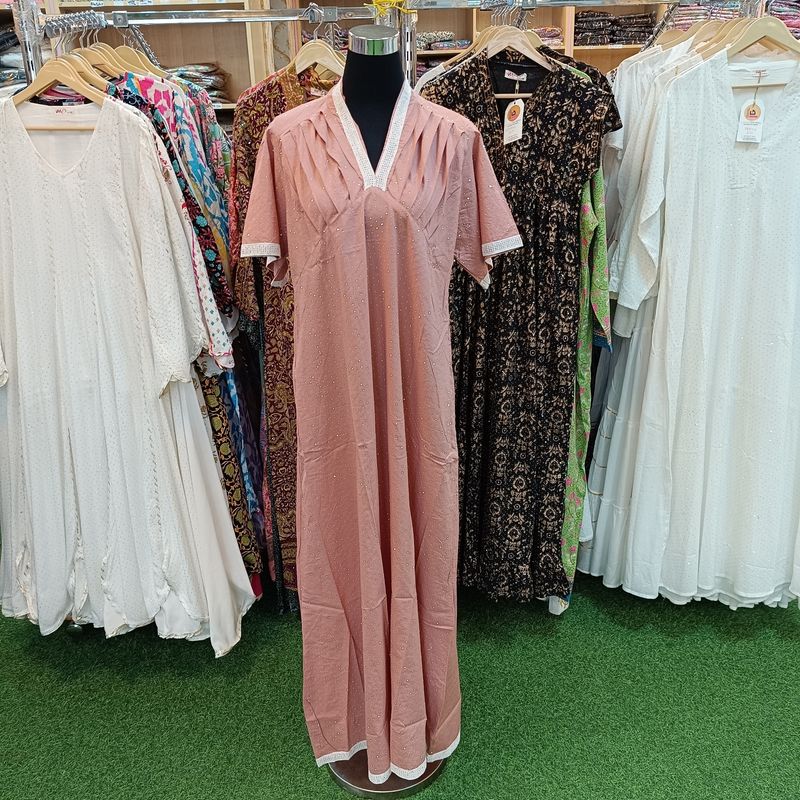 L/XL Jasiba Crystal Bronze Plain Solid Cotton Dress 57" Long Jalabiya