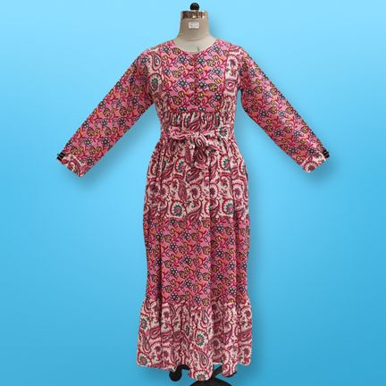 2XL-3XL Yumna Printed Cotton Dress 57" Long Jalabiya