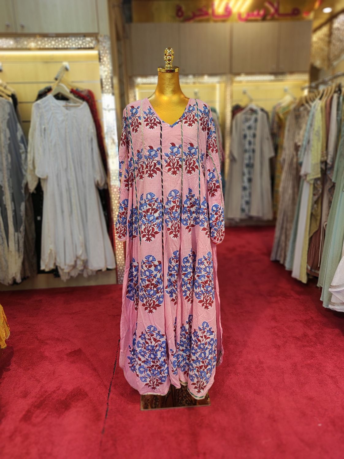 L/XL Meher Crystal Multi Printed Cotton Dress 57" Long Jalabiya