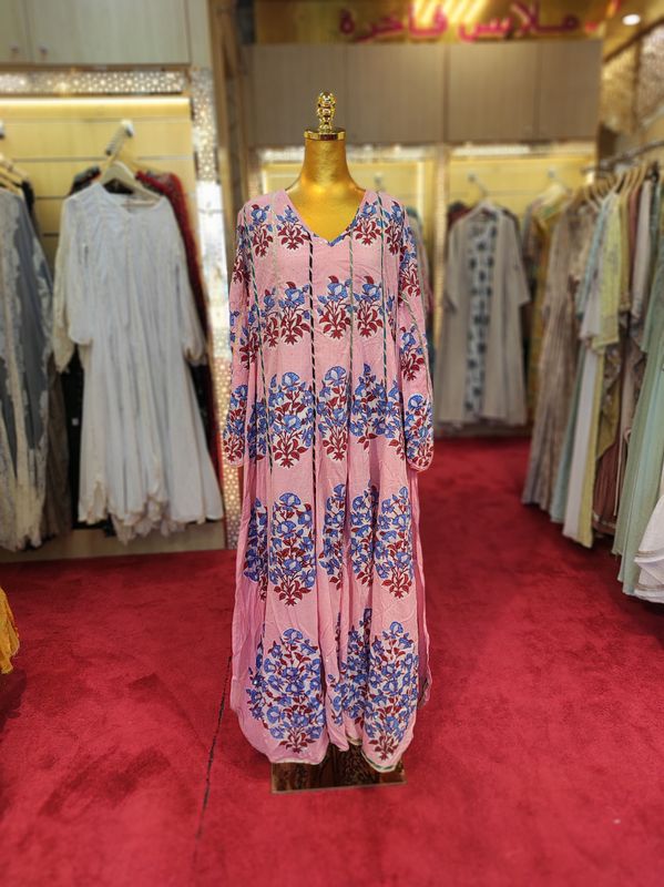 L/XL Meher Crystal Multi Printed Cotton Dress 57" Long Jalabiya