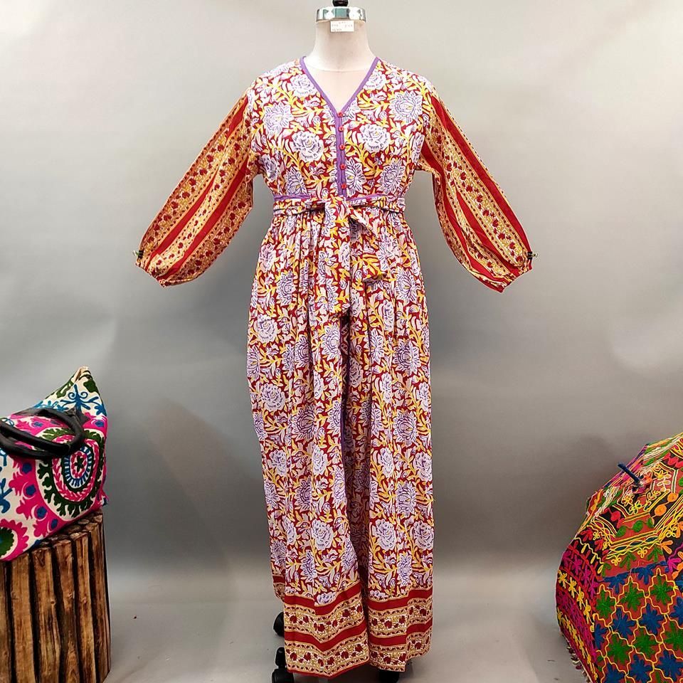 L/XL Hadina Printed Cotton Dress 57" Long Jalabiya