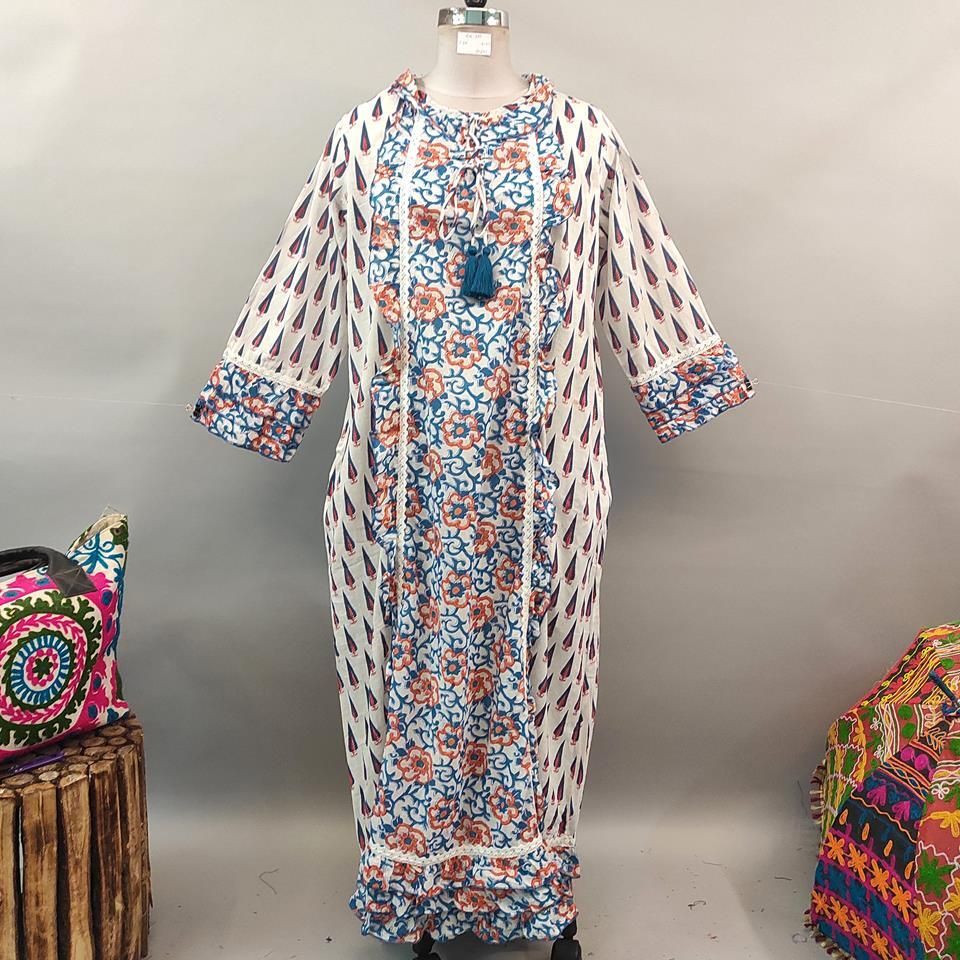 2XL/3XL Mawa Printed Cotton Dress 57" Long Jalabiya