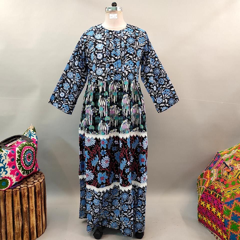 L/XL Special Printed Cotton Dress 58" Long Jalabiya
