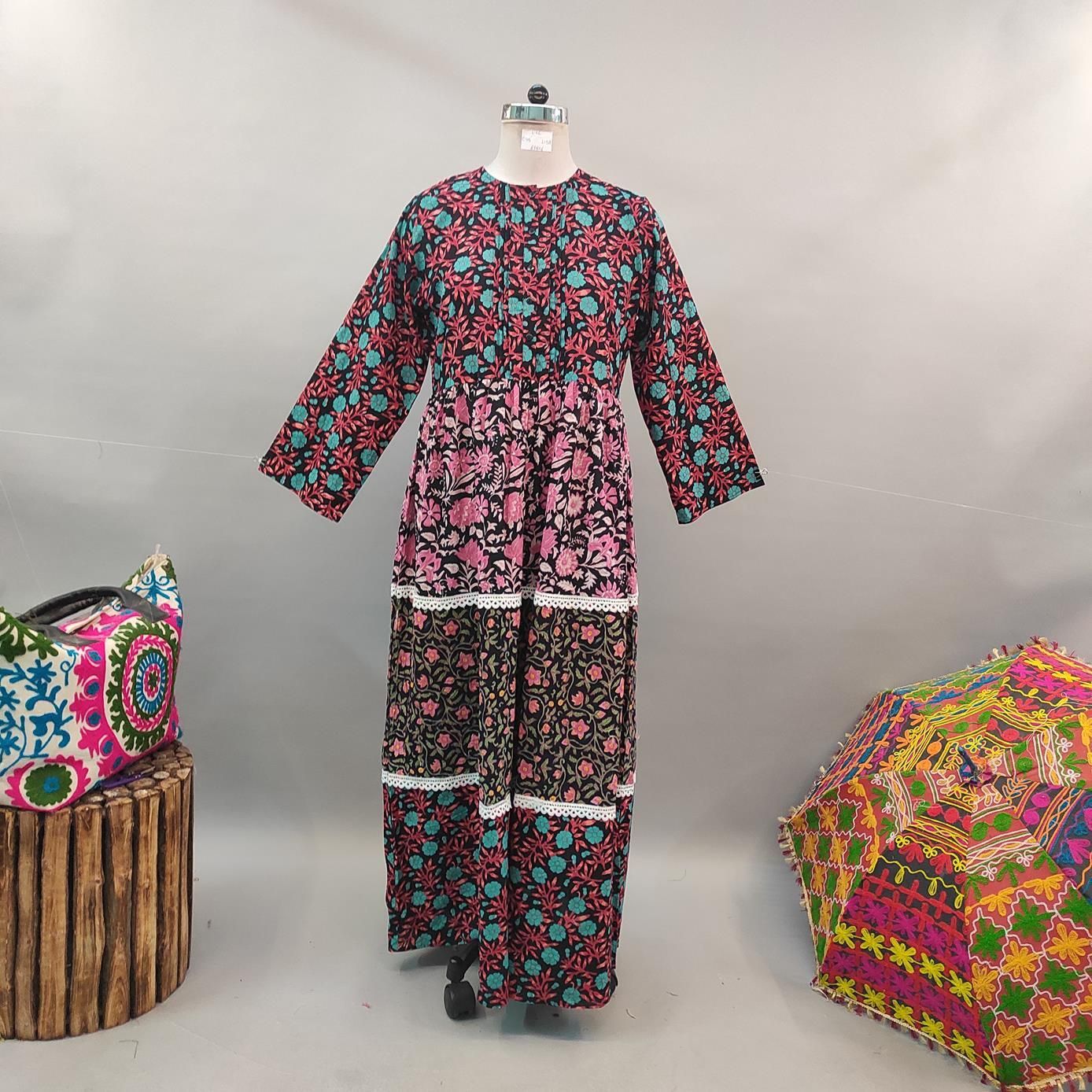 L/XL Special Printed Cotton Dress 58" Long Jalabiya