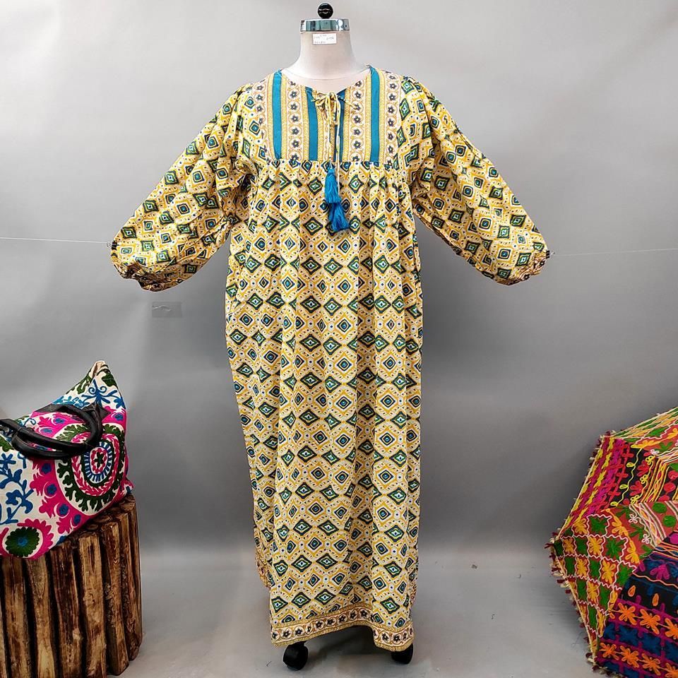 L/XL Sapphire Printed Cotton Dress 56" Long Jalabiya