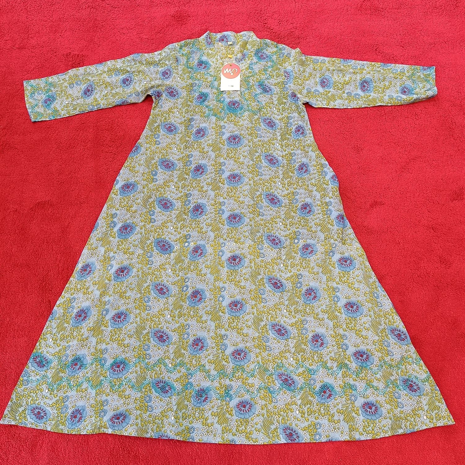 8-9 Year Teena Crystal Printed Cotton Girls Dress 42" Long Jalabiya
