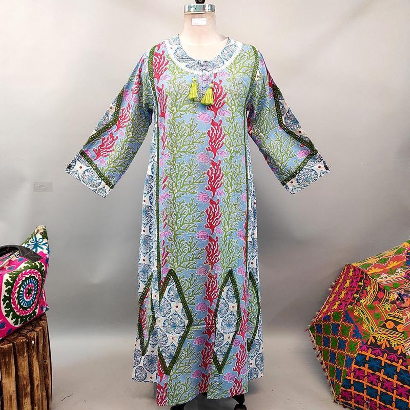 L/XL Atushi Printed Cotton Dress 56" Long Jalabiya