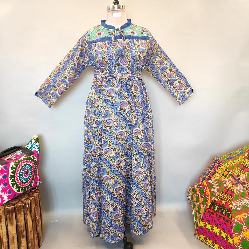 L/XL Yass Printed Cotton Dress 57" Long Jalabiya