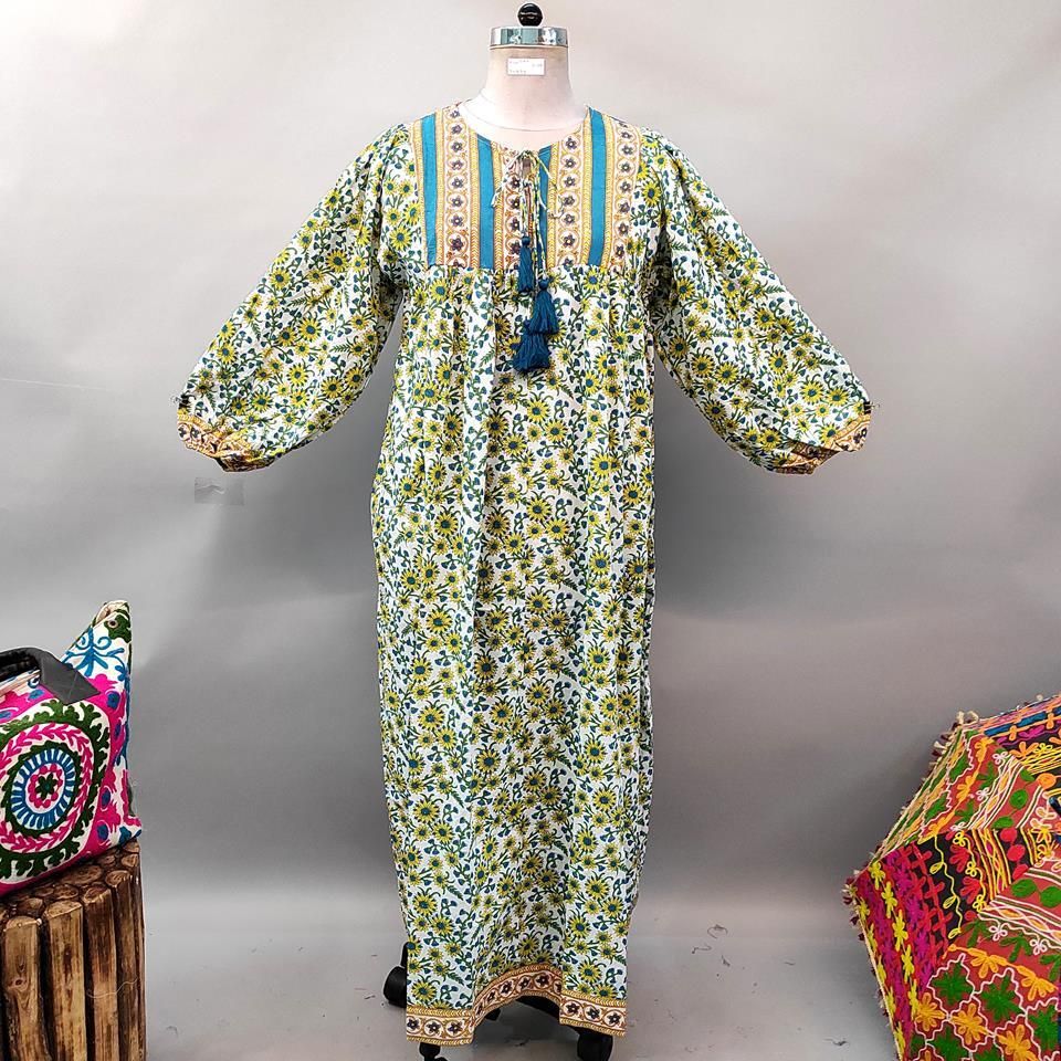 L/XL Sapphire Printed Cotton Dress 57" Long Jalabiya