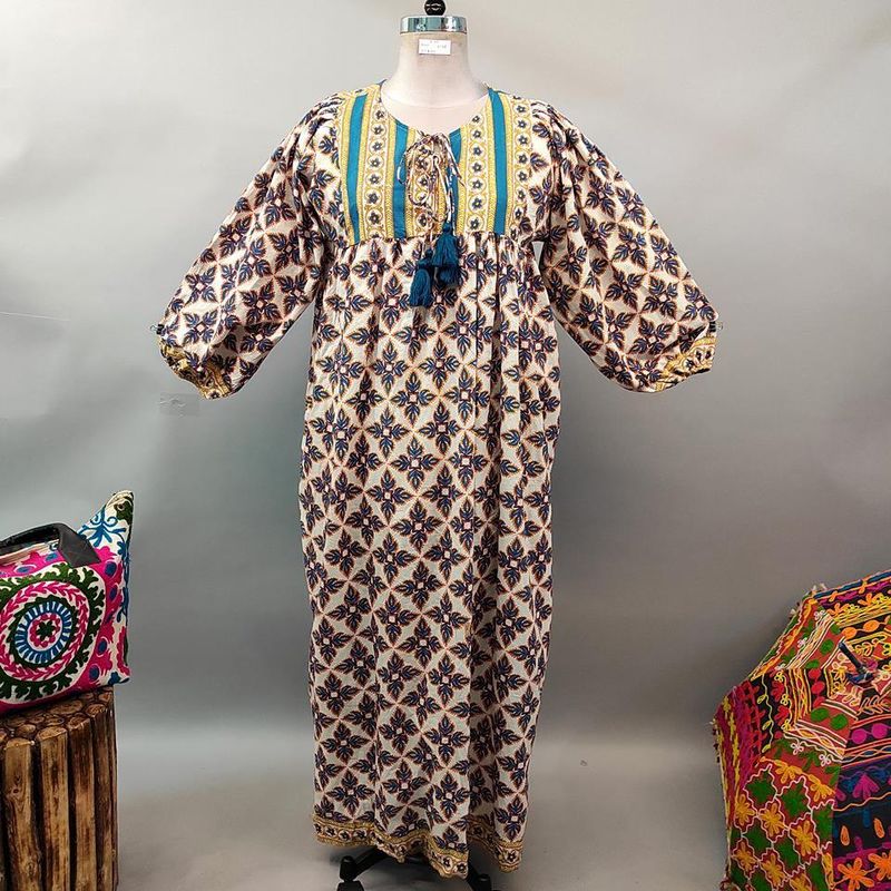 L/XL Sapphire Printed Cotton Dress 56" Long Jalabiya