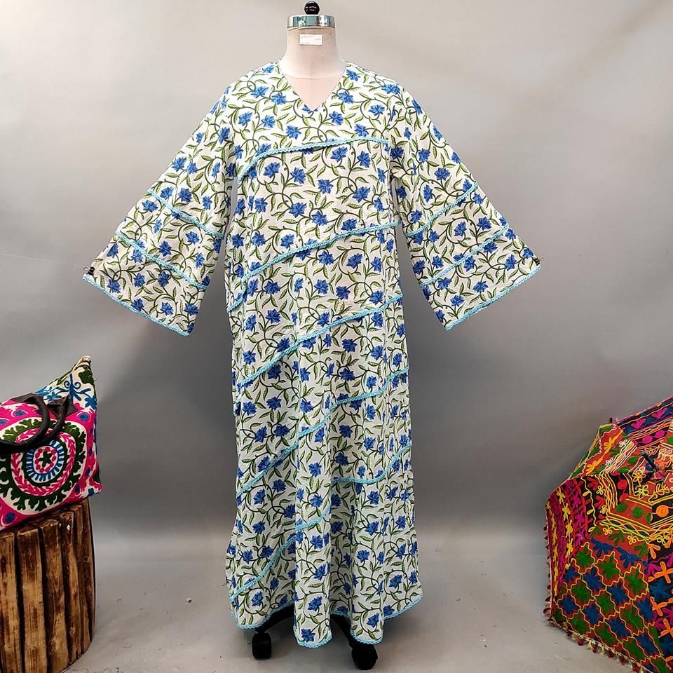 L/XL Mazna Printed Cotton Dress 57" Long Jalabiya