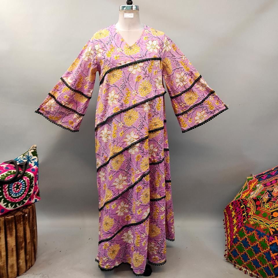 L/XL Mazna Printed Cotton Dress 57" Long Jalabiya