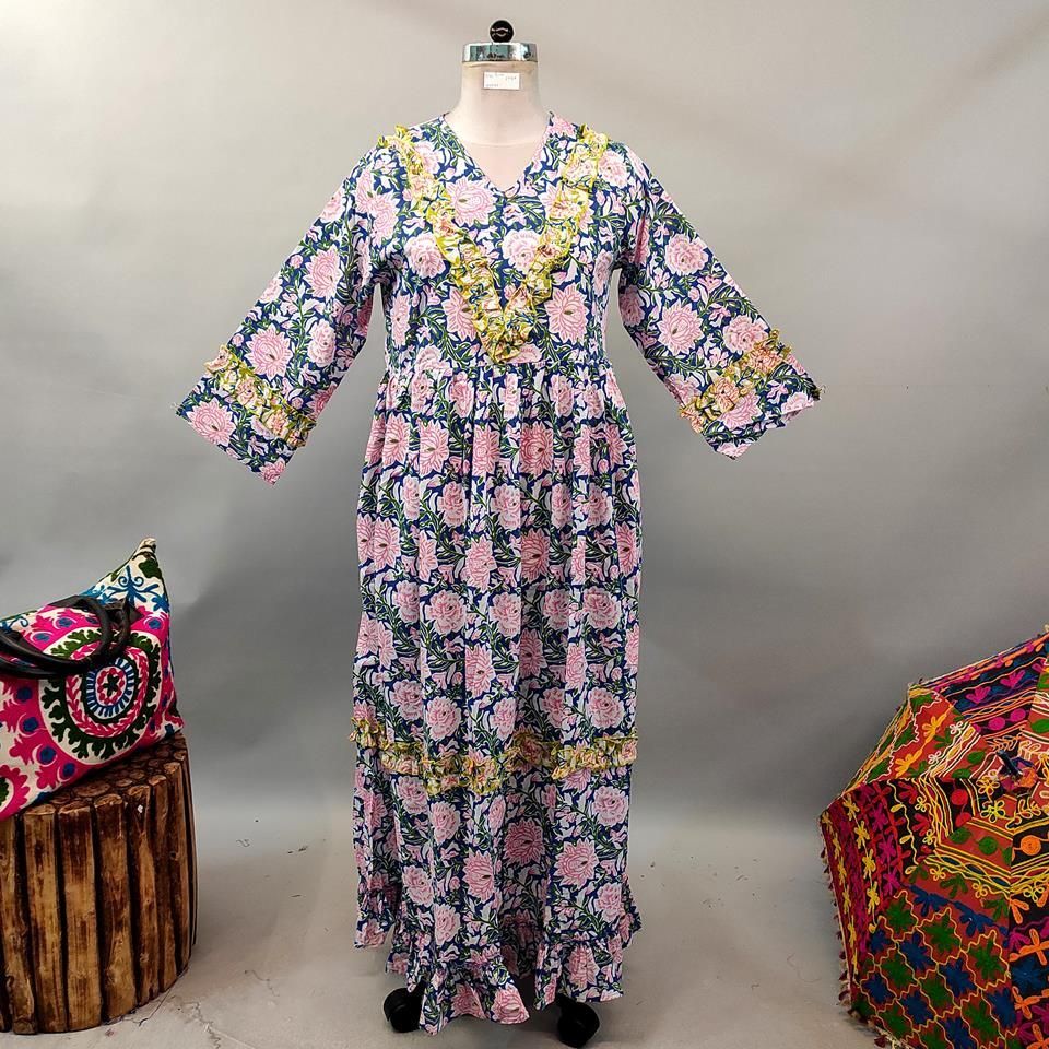 S/M Insha Printed Cotton Dress57"Long Jalabiya