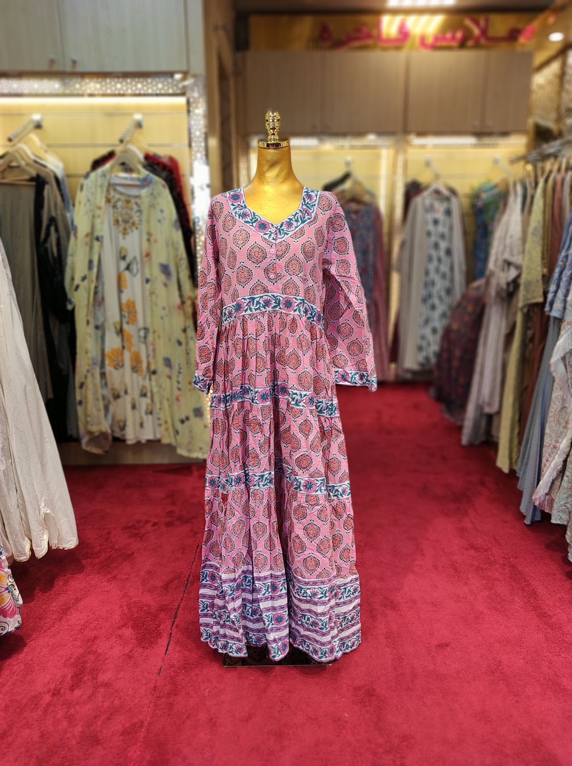 S/M  Huda Printed Cotton Dress 57" Long Jalabiya