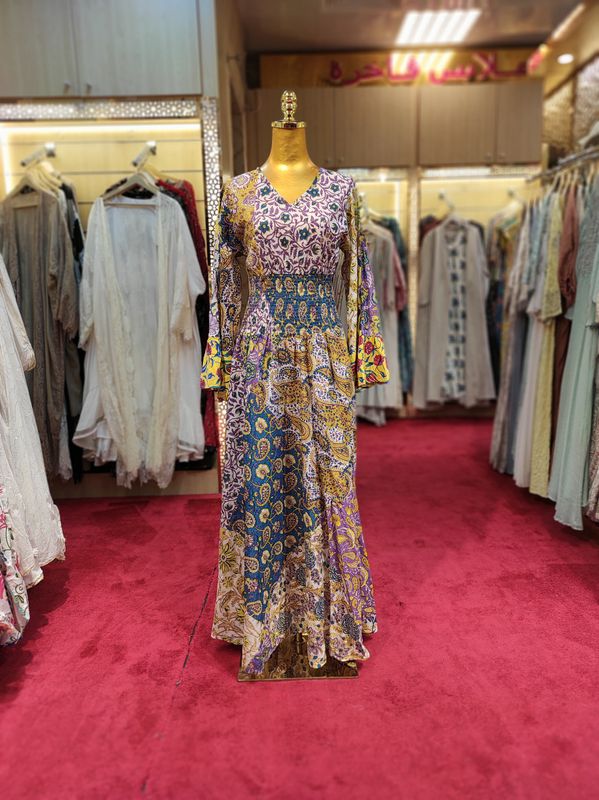 L/XL Musira Multi Printed Cotton Dress 57" Long Jalabiya