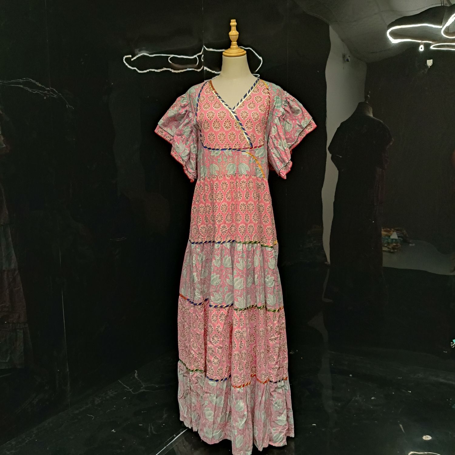 S/M Dahlia Printed Cotton Dress 57" Long Jalabiya