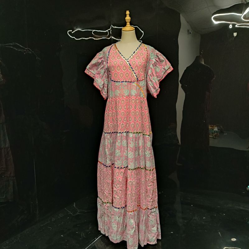 S/M Dahlia Printed Cotton Dress 57" Long Jalabiya