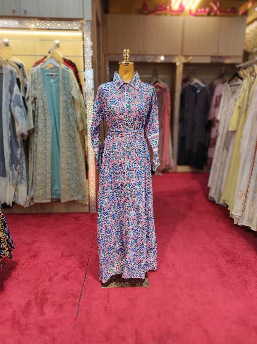 L/XL Tansy Printed Cotton Dress 57"Long Jalabiya