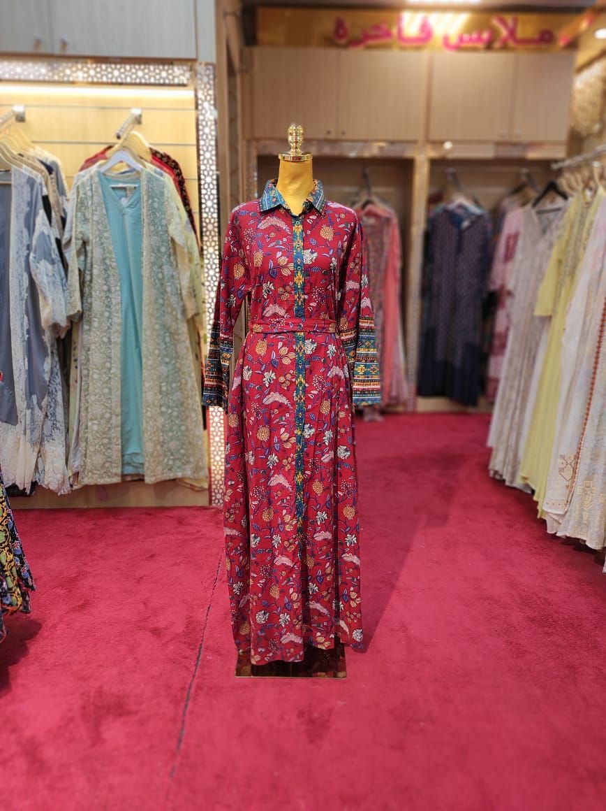 S/M Tansy Printed Cotton Dress 57"Long Jalabiya