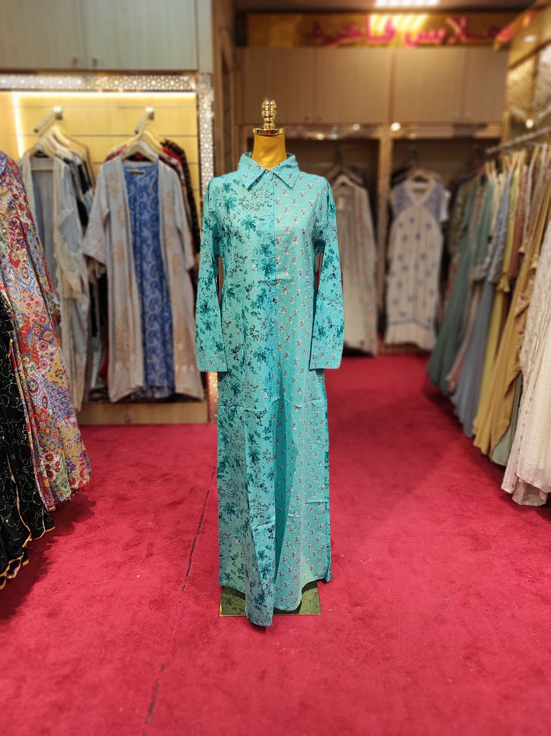 S/M Singapore  Printed Cotton Dress 57" Long Jalabiya