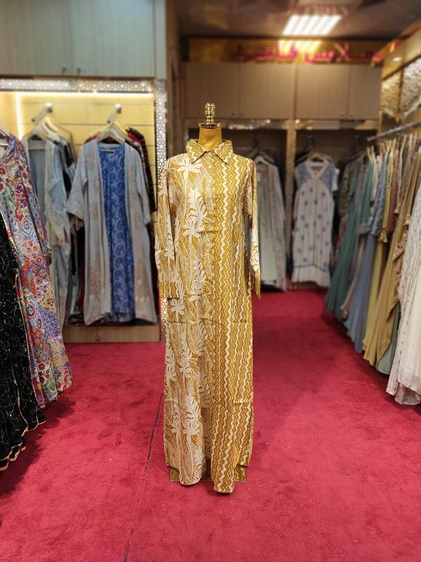 S/M Singapore  Printed Cotton Dress 57" Long Jalabiya