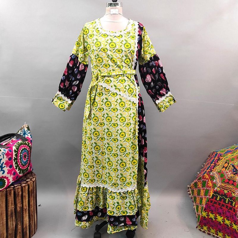 S/M Ayaana Printed Cotton Dress 57" Long Jalabiya