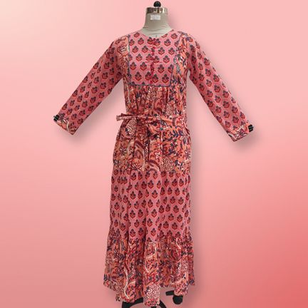 XS-S Yumna Printed Cotton Dress 57" Long Jalabiyas