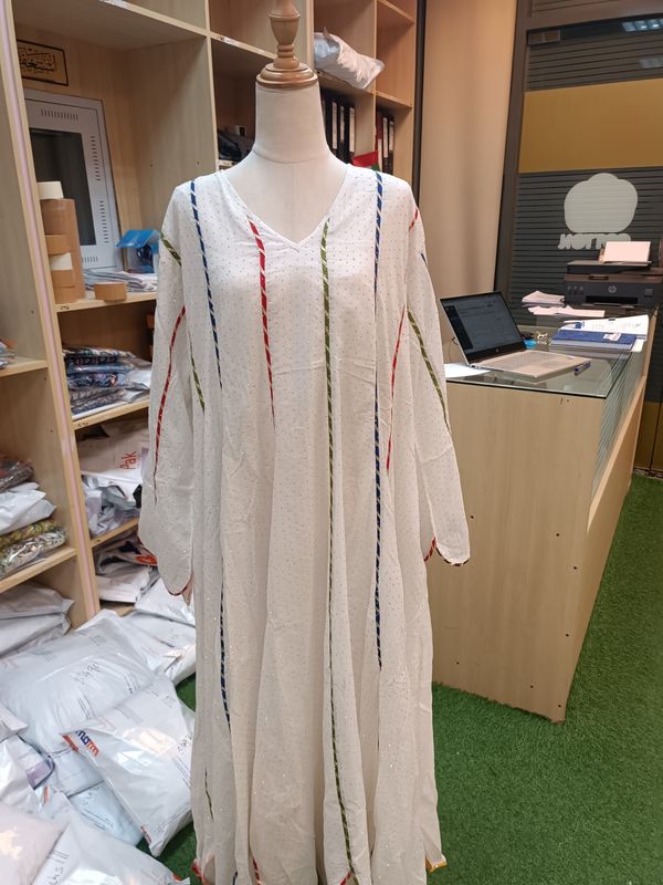 2XL/3XL Meher Crystal White Cotton Dress 56" Long Jalabiya
