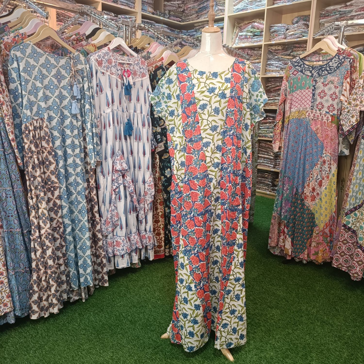 2XL/3XL Zabi Printed Cotton Dress 57" Short Sleeves Jalabiya