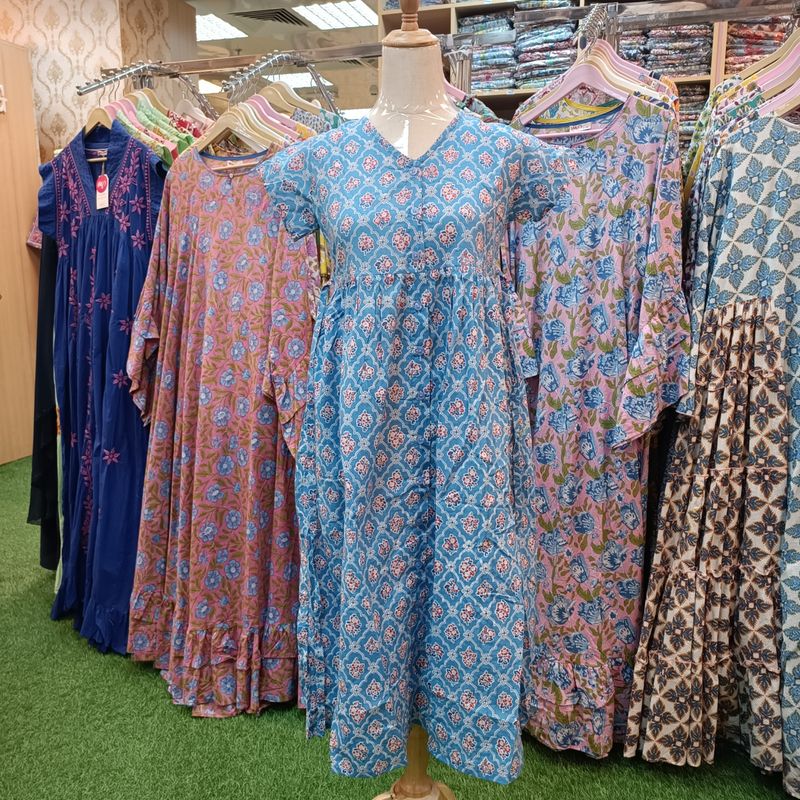 8-9 Year Precious Printed Cotton Girls Dress 34" Long Jalabiyas