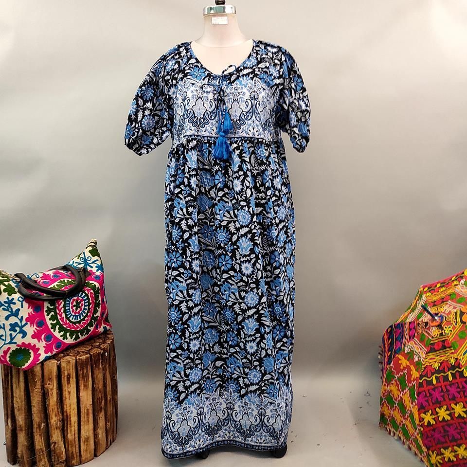 2XL/3XL Rabia Printed Cotton Dress 58" Long Jalabiya