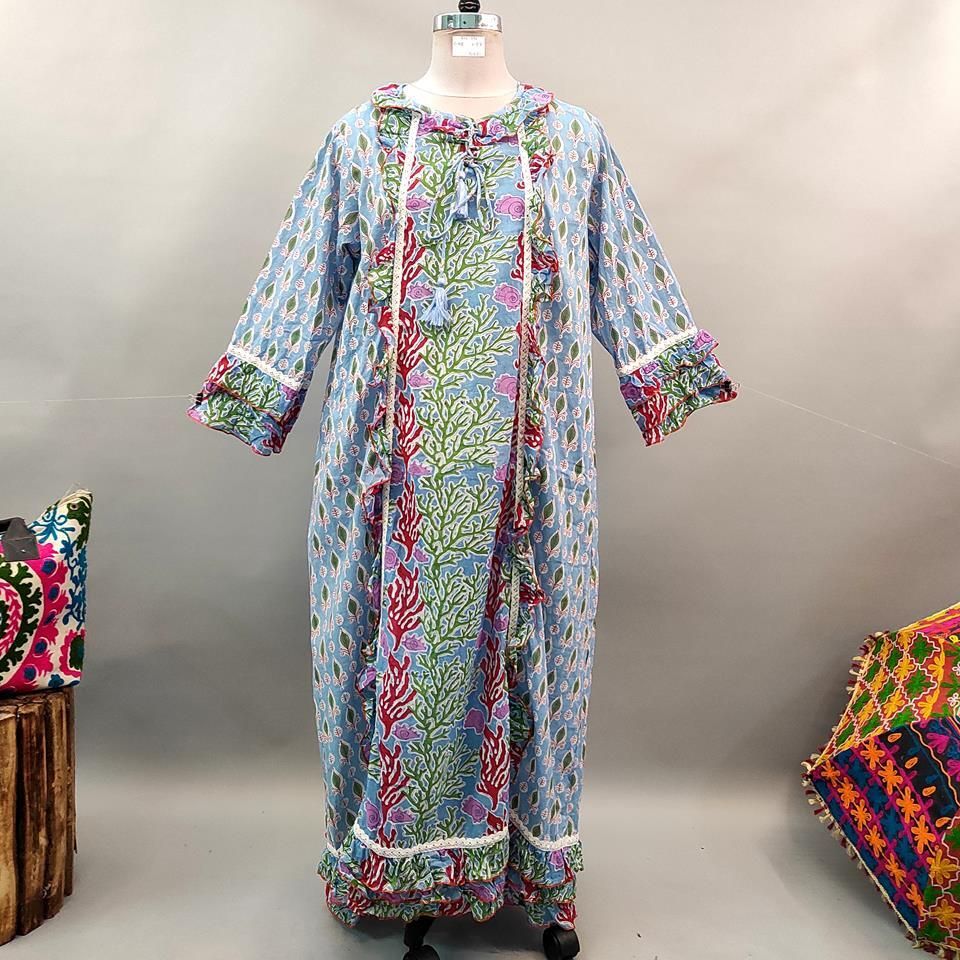 2XL/3XL Mawa Printed Cotton Dress 57" Long Jalabiya
