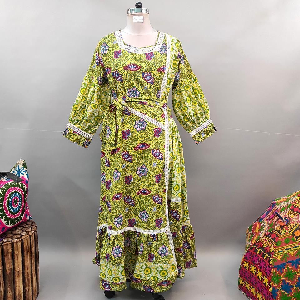 L/XL Ayaana Printed Cotton Dress 57" Long Jalabiya