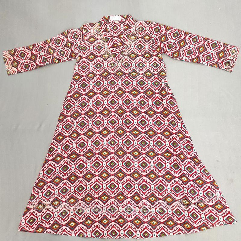 6-7 Year Teena Printed Cotton Girls Dress 34" Long Jalabiya