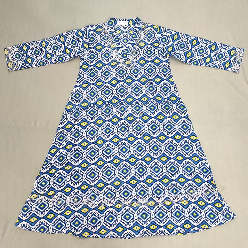 6-7 Year Teena Printed Cotton Girls Dress 38'' Long Jalabiya