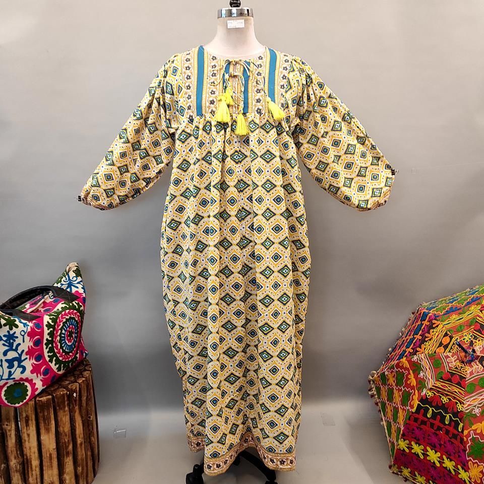 L/XL Sapphire Printed Cotton Dress 56" Long Jalabiya