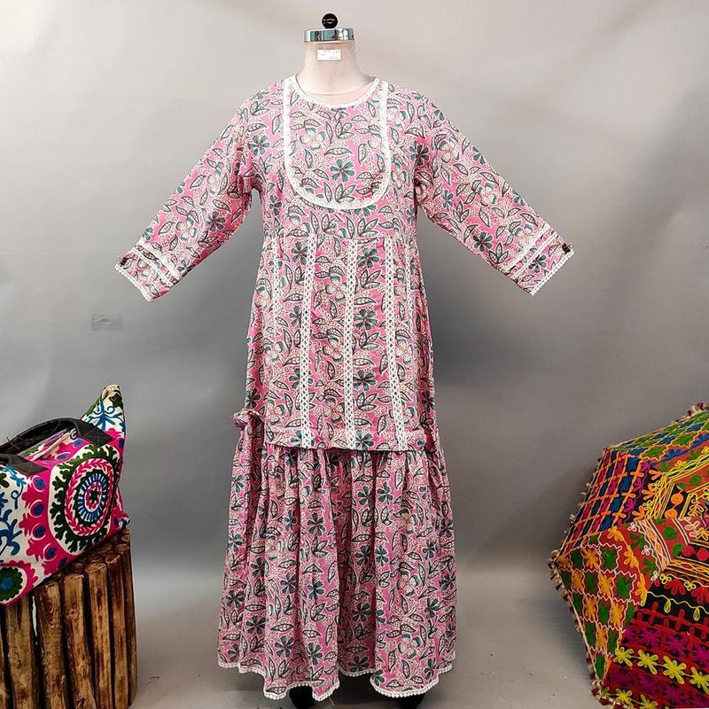 L/XL Habika Printed Cotton Dress 57" Long Jalabiya