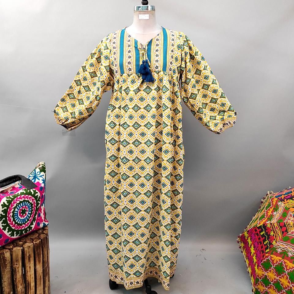 L/XL Sapphire Printed Cotton Dress 56" Long Jalabiya