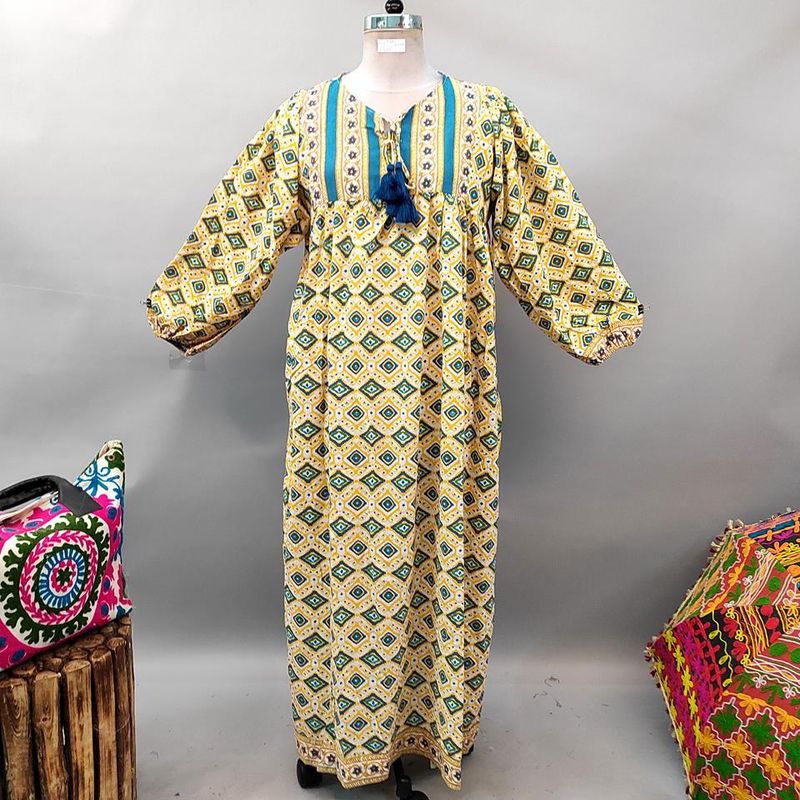 L/XL Sapphire Printed Cotton Dress 56" Long Jalabiya