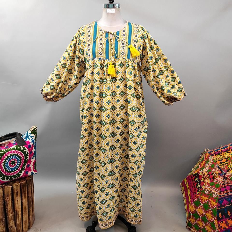 L/XL Sapphire Printed Cotton Dress 57" Long Jalabiya