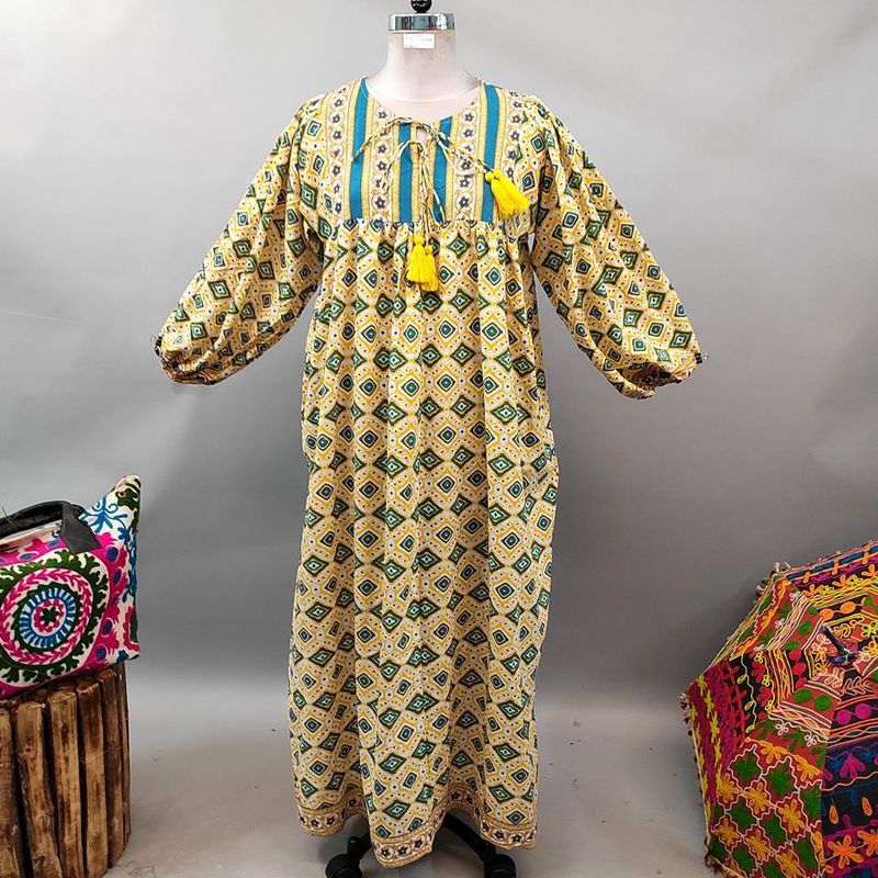 L/XL Sapphire Printed Cotton Dress 57" Long Jalabiya