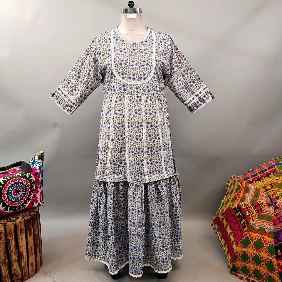 L/XL Habika Printed Cotton Dress 57" Long Jalabiya