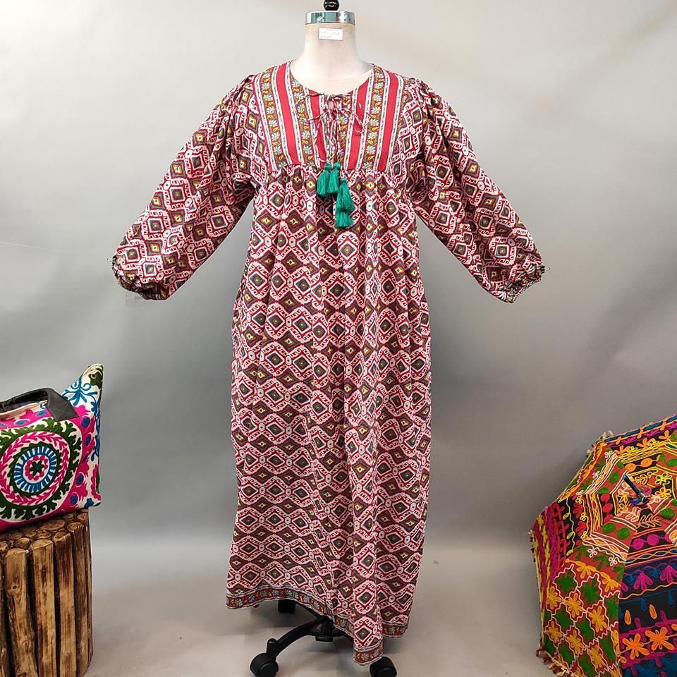 L/XL Sapphire Printed Cotton Dress 56" Long Jalabiya