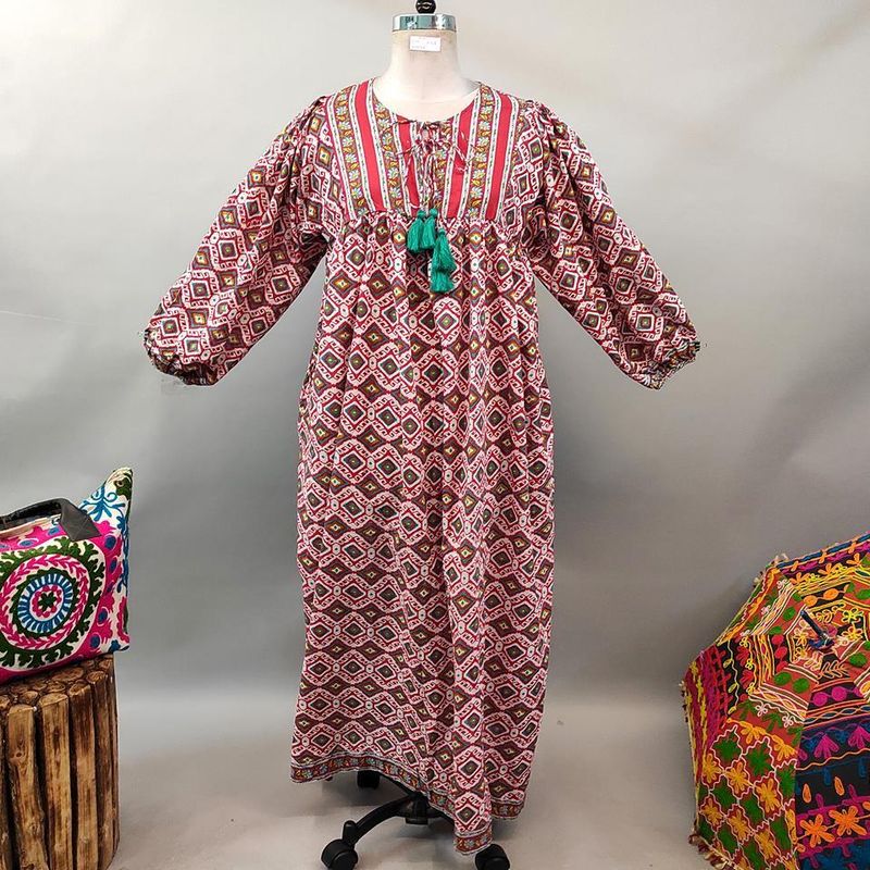 L/XL Sapphire Printed Cotton Dress 56" Long Jalabiya