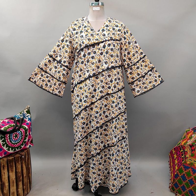 L/XL Mazna Printed Cotton Dress 57" Long Jalabiya