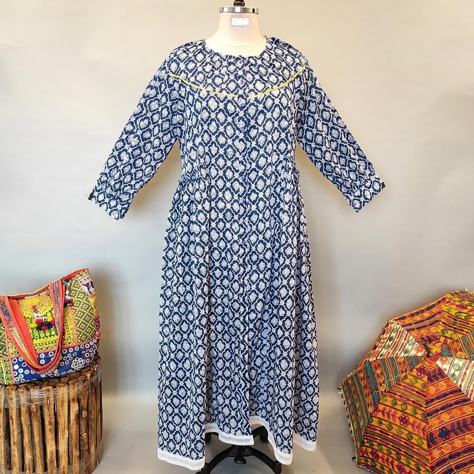 2XL/3XL Umama Printed Cotton Dress 57" Long Jalabiya
