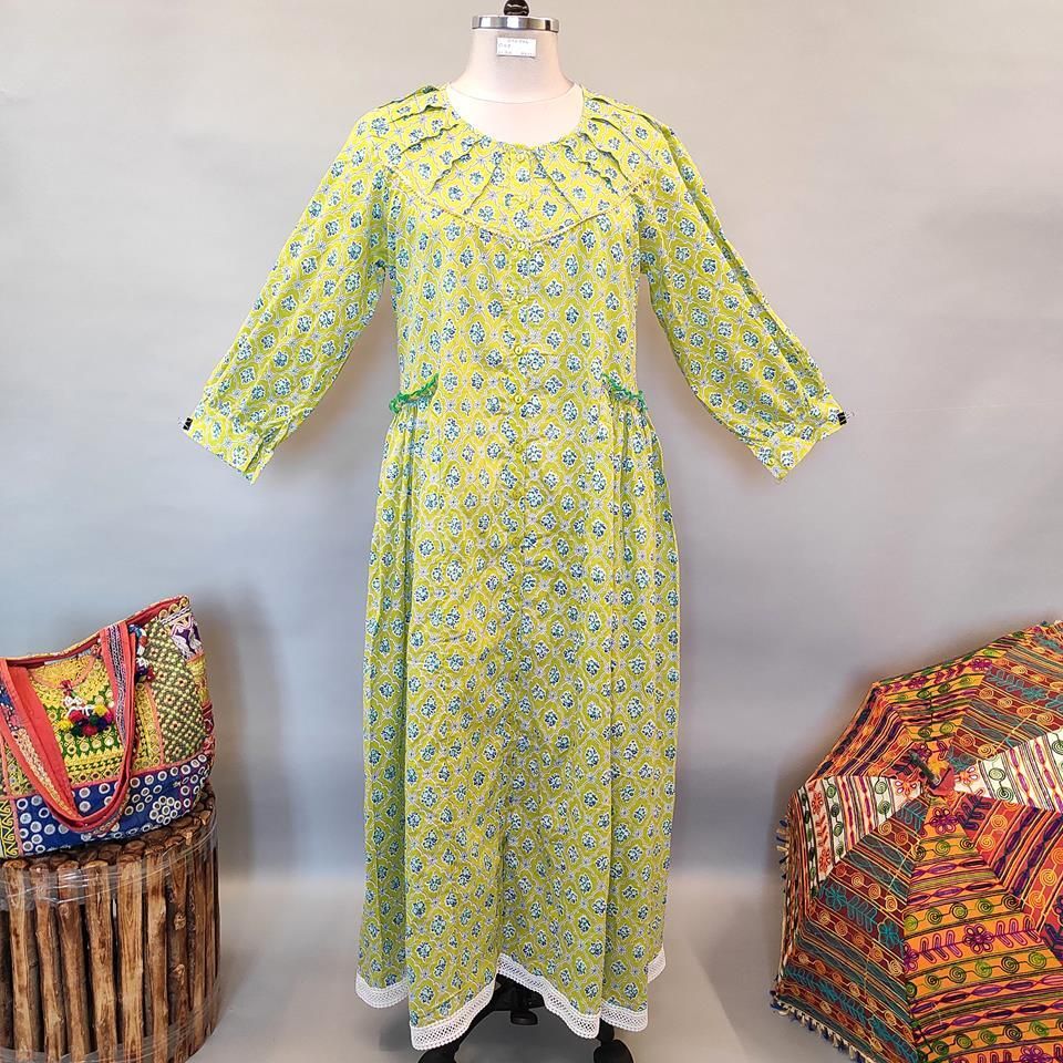 2XL/3XL Umama Printed Cotton Dress 57" Long Jalabiya